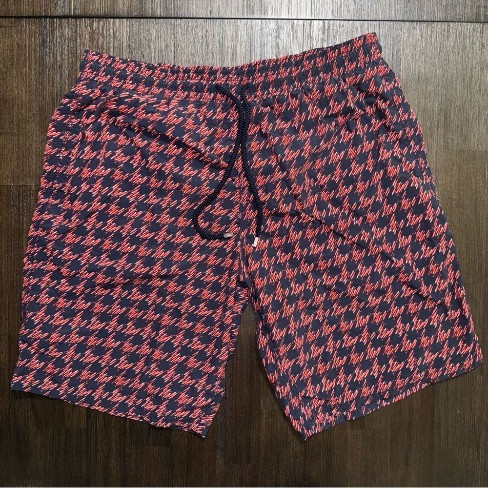 Vilebrequin Men Swim Trunks Fish Foot Blue/Black & Red XXXL w/Drawstring w/Mesh